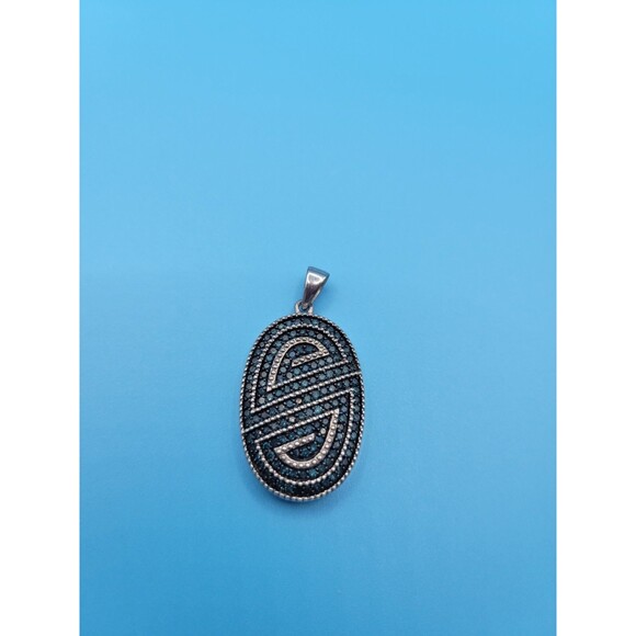 Modern Sterling Silver Oval Swirl Blue Diamond 1.40 ctw Pendant by SJ - Picture 2 of 16